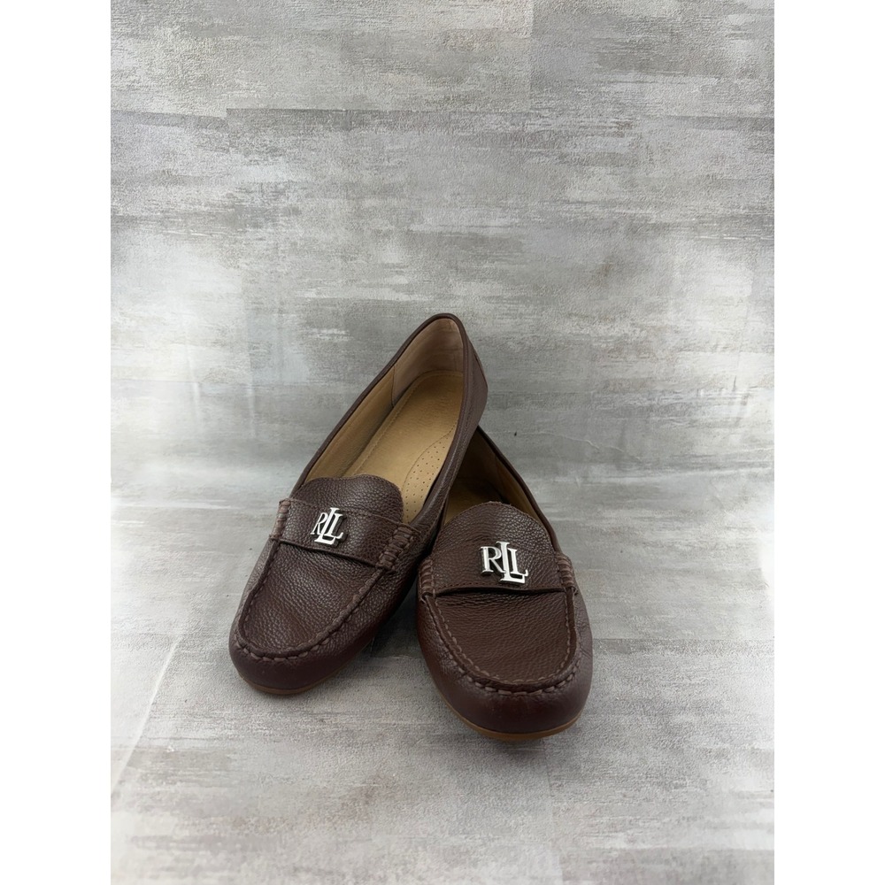 Lauren Ralph Lauren Barnsbury Brown Pebbled Leather Driving Loafers Women Sz 8.5